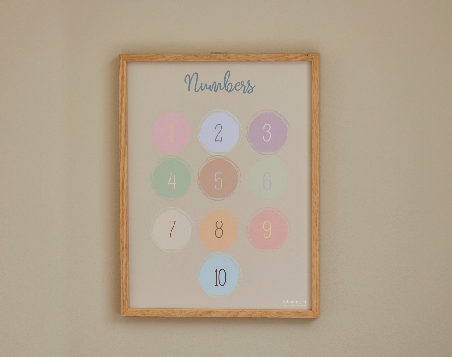 Læringsplakat til børn "Numbers" - inkl. egetræsramme