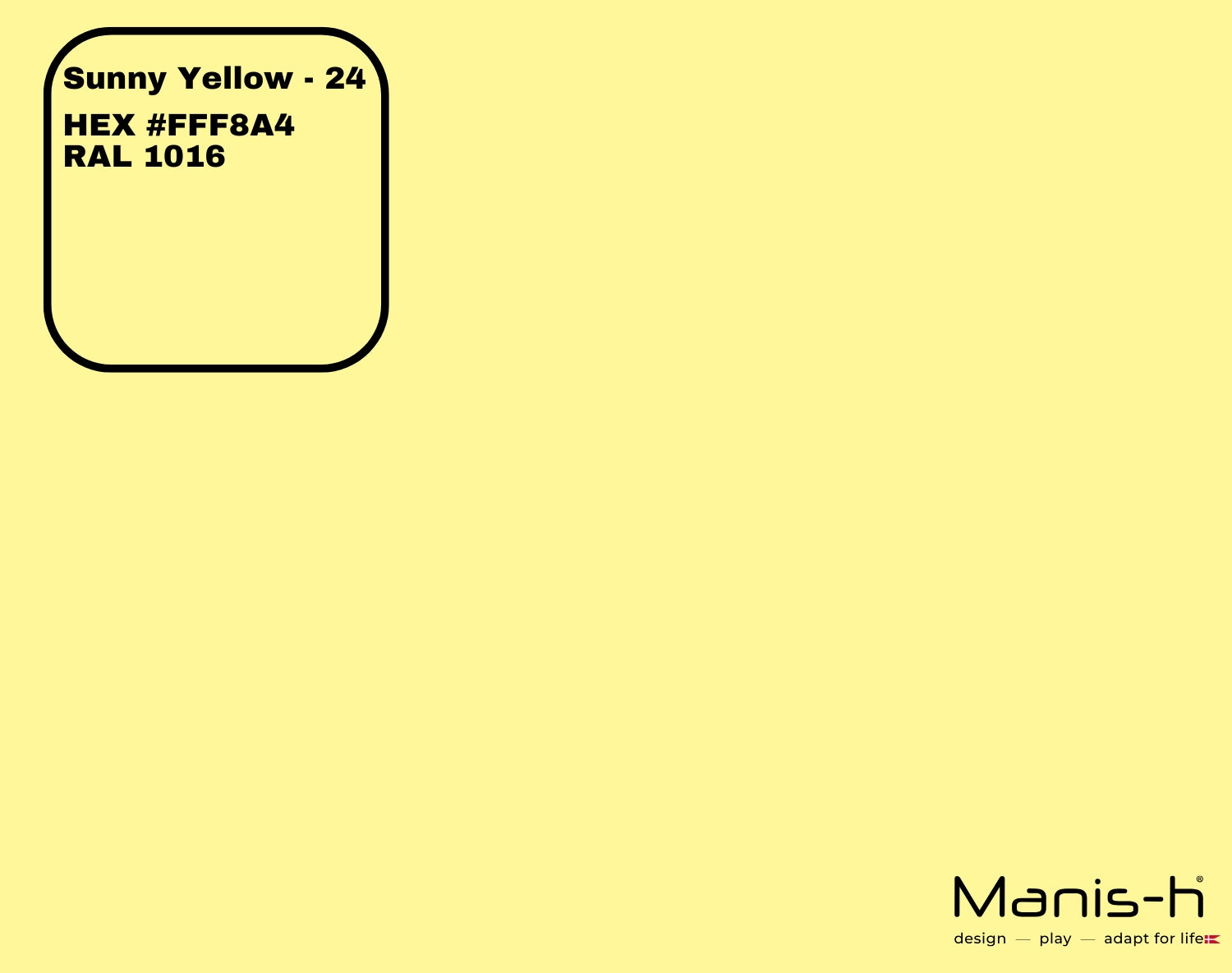 Farveprøve i Sunny Yellow, HEX FFF8A4, RAL 1016 til børneseng